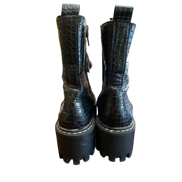 Zara TRF Platform Black Lace Up Combat Boots Lug Sole Croc Embossed US 6 EU 36 - Picture 5 of 10